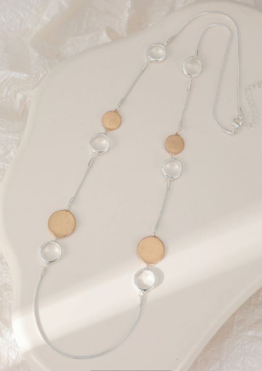 CIRCLES DISC LONG MIXED METAL NECKLACE