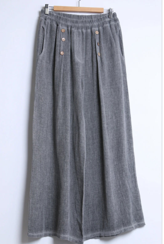 BUTTON DETAIL LINEN/COTTON BLEND PALAZZO - 10-16
