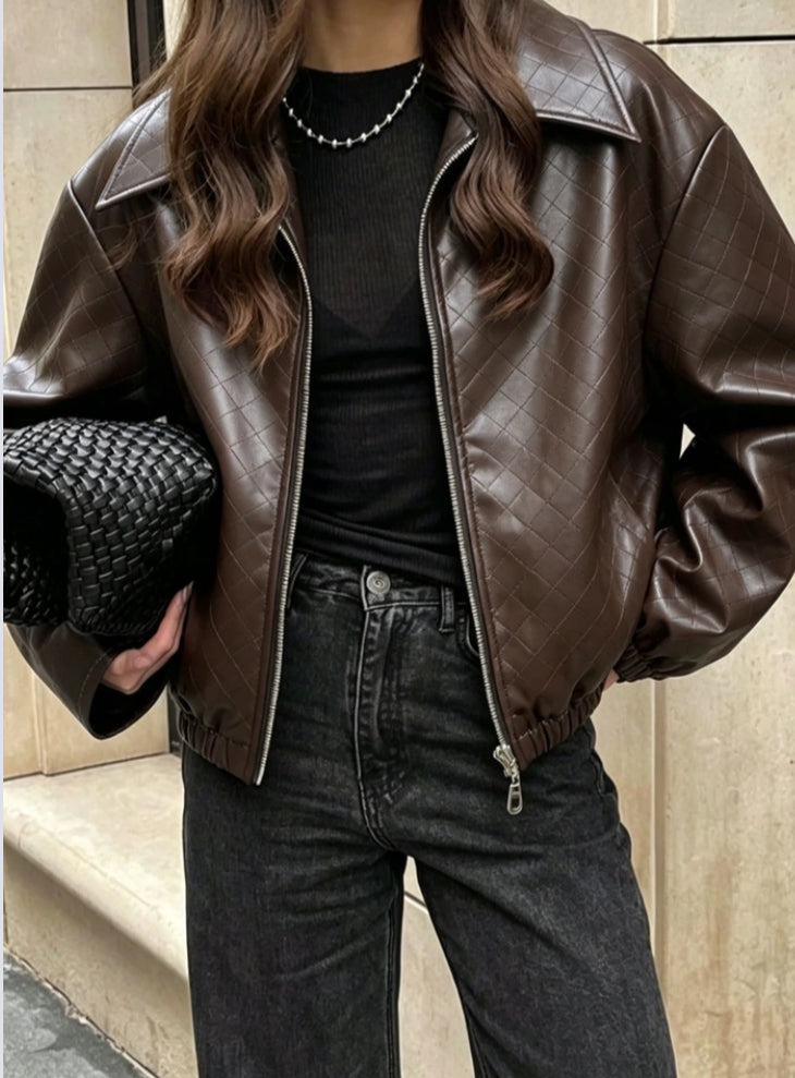 LEATHERETTE BOMBER JACKET - 10-16 - CHOCOLATE