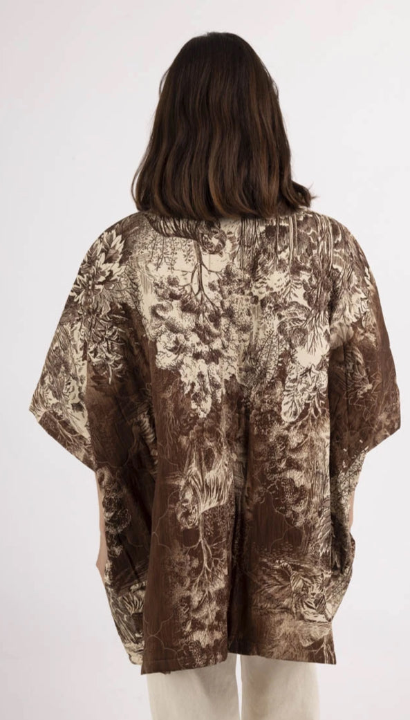 TOILE QUILTED KIMONO - FREE SIZE - BROWN