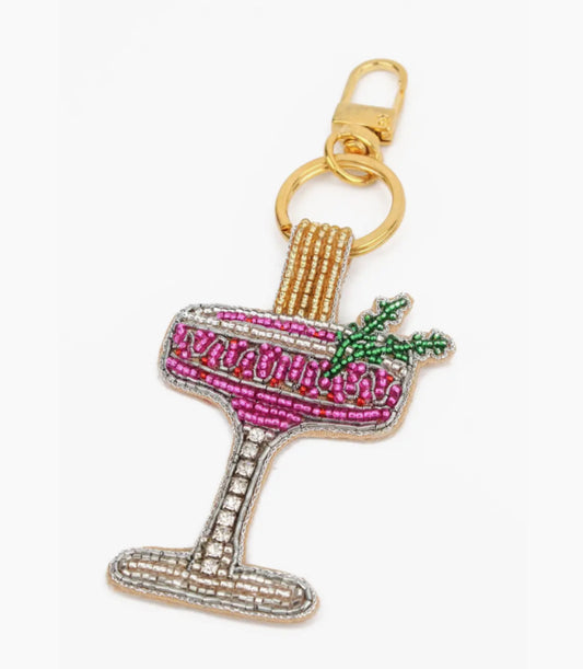 HANDMADE GLASS BEAD KEYRING - BERRY FIZZ COCKTAIL