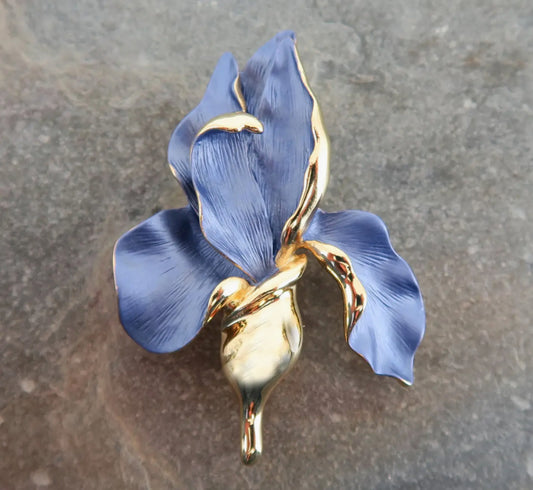 IRIS GOLD PLATED HAND ENAMELLED BROOCH