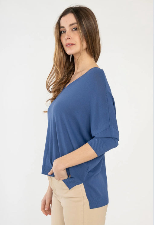 *SALE* V-NECK FINE KNIT - 8-16 - FRENCH NAVY