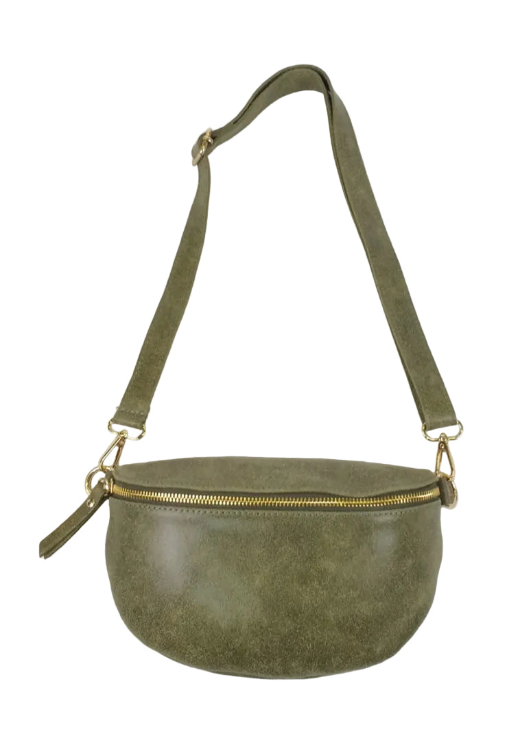 LEATHER SLING BAG - KHAKI