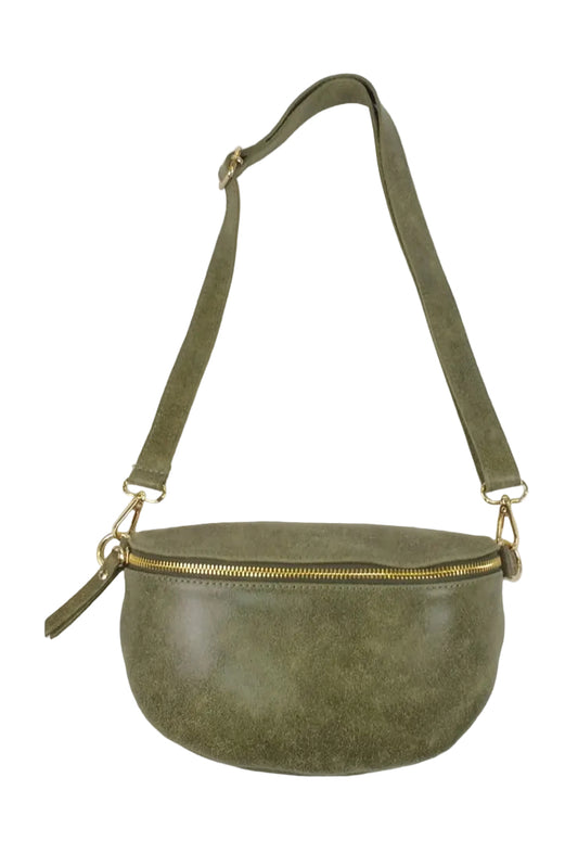 LEATHER SLING BAG - KHAKI