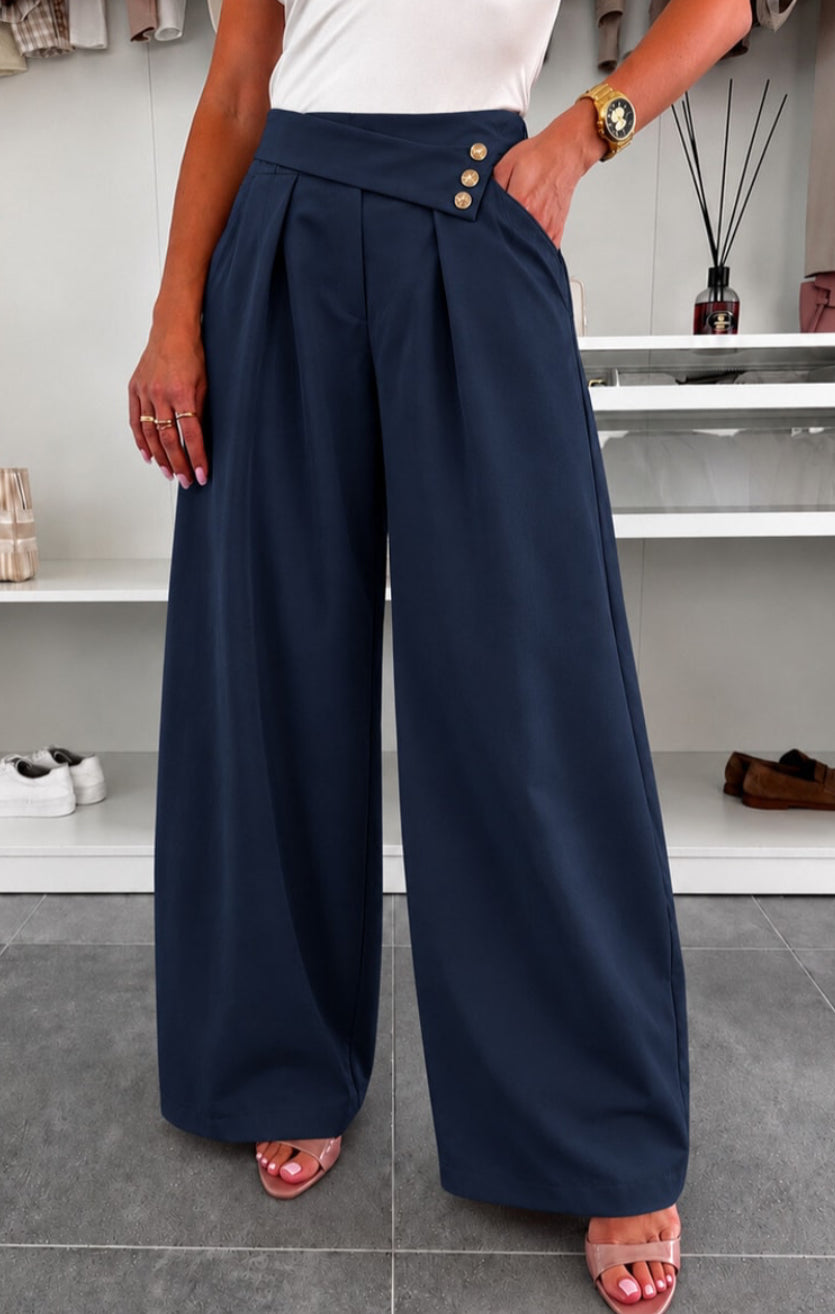 BUTTON PALAZZO - 10-16 - NAVY