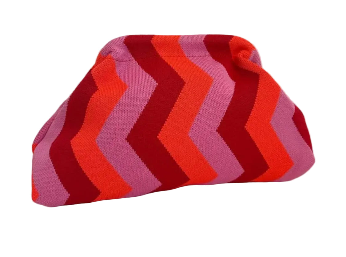 WOVEN CLUTCH BAG - FUSCHIA/RED/ORANGE