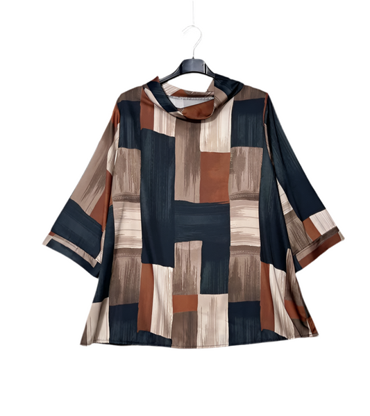 GEO PRINT COWL COLLAR TOP - 10-16