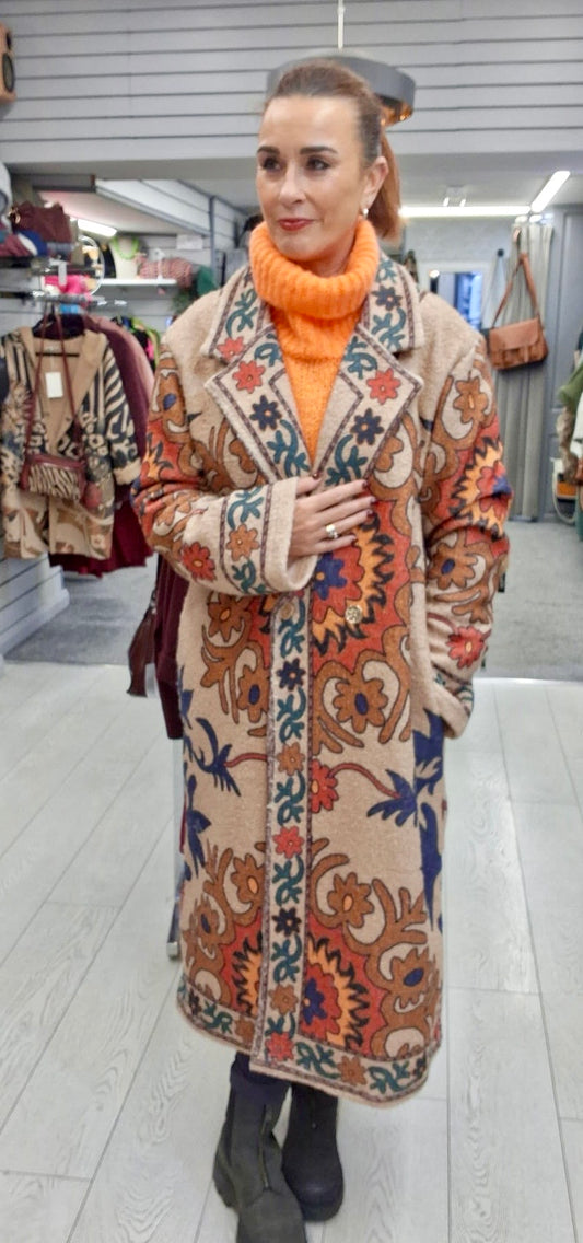 LONGLINE PRINTED COAT - 10-14/16