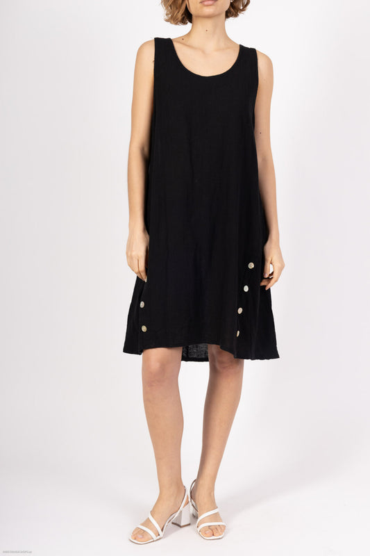 COTTON/LINEN BLEND BUTTON DETAIL DRESS - 8-12 - BLACK