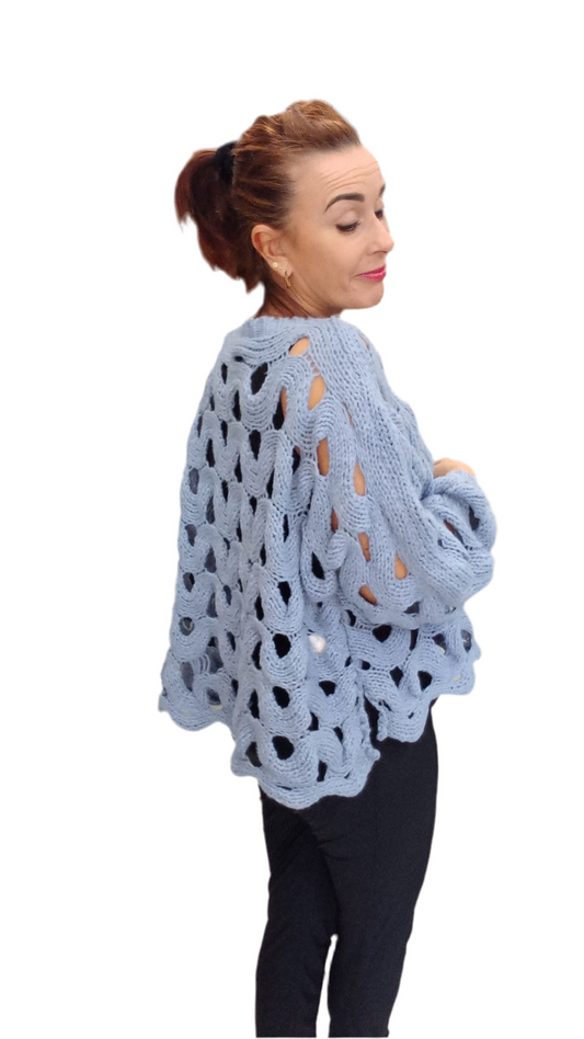 COTTON OPEN WEAVE KNIT - SOFT BLUE -12-18