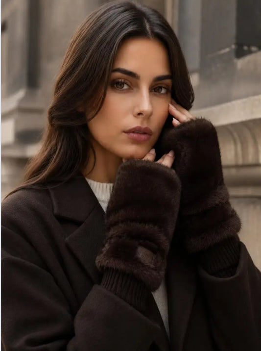 FAUX FUR FINGERLESS GLOVES