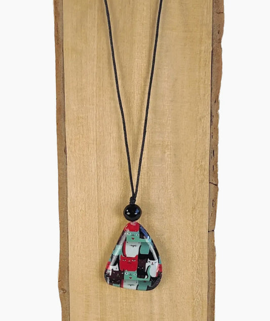 DECOUPAGE CAT WOODEN NECKLACE