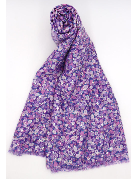 COTTON BLEND DITSY PRINT SCARF - PURPLE