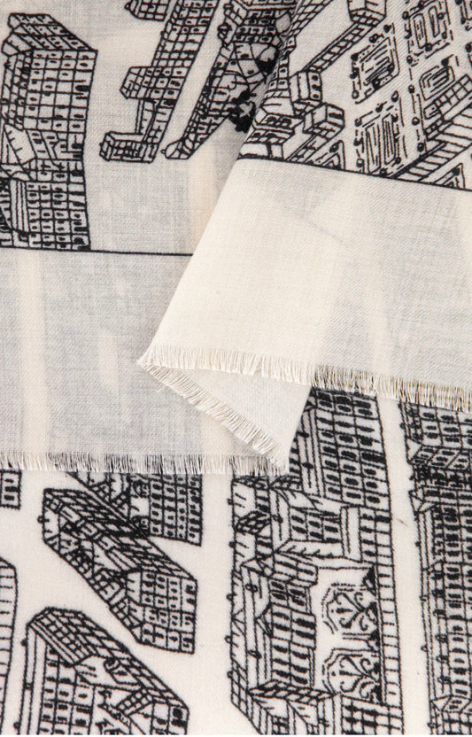 ARCHITECTURE PRINT SCARF - WHITE