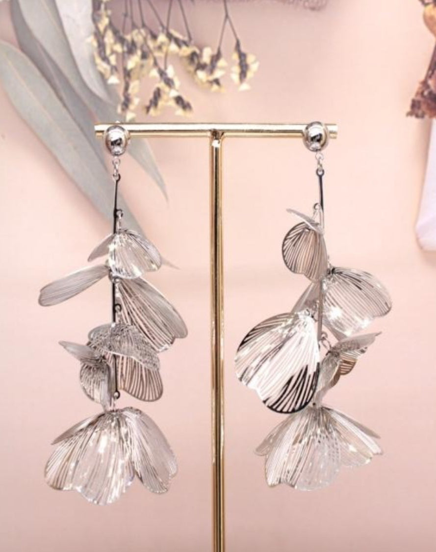 SILVER PETAL STATEMENT EARRINGS