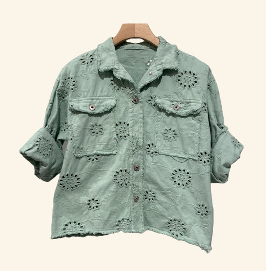 COTTON EMBROIDERED JACKET - 8-14 - SAGE