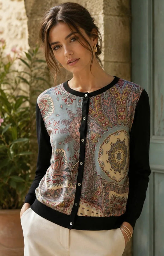 PAISLEY CARDI - S,M & L - BLACK