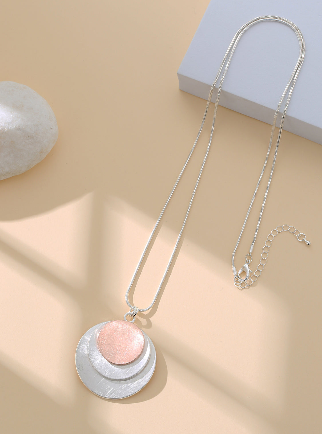 LAYERED CIRCLE DISC NECKLACE - SILVER & ROSE GOLD