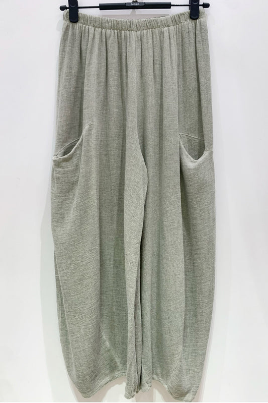 COTTON/LINEN BLEND SLOUCH POCKET PANTS - 10-16 - KHAKI