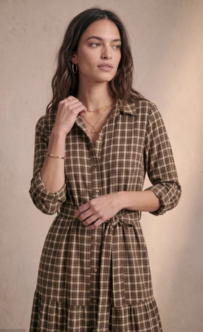 COTTON BLEND BELTED SHIRT DRESS - 10-16 - CAMEL