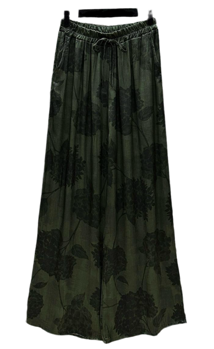 SATIN PALAZZO - 8-14 - KHAKI FLORAL