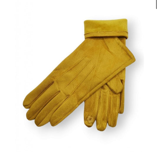 VELOUR GLOVES - MUSTARD