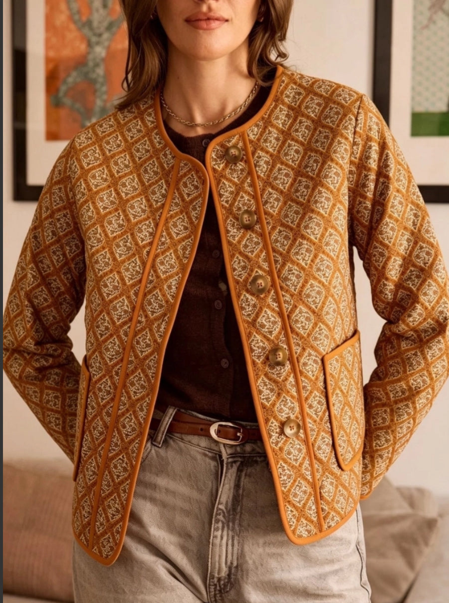 PADDED PRINT JACKET - 10-12 - MUSTARD