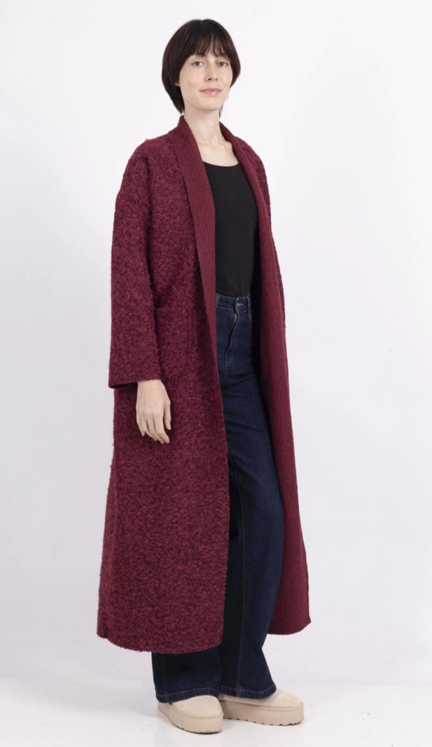 BOUCLE OVERSIZED COAT - 10-16 - BURGUNDY