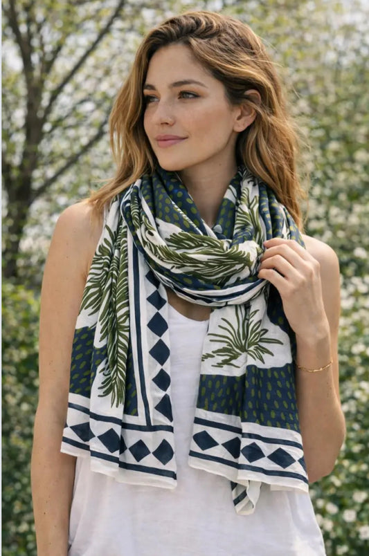 COTTON PALM PRINT SCARF