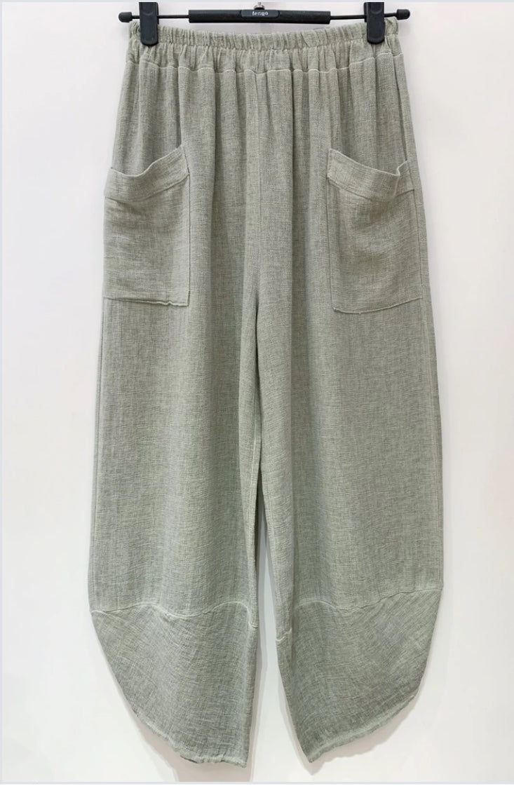 LINEN/COTON POCKET PANTS - 10-16 - KHAKI