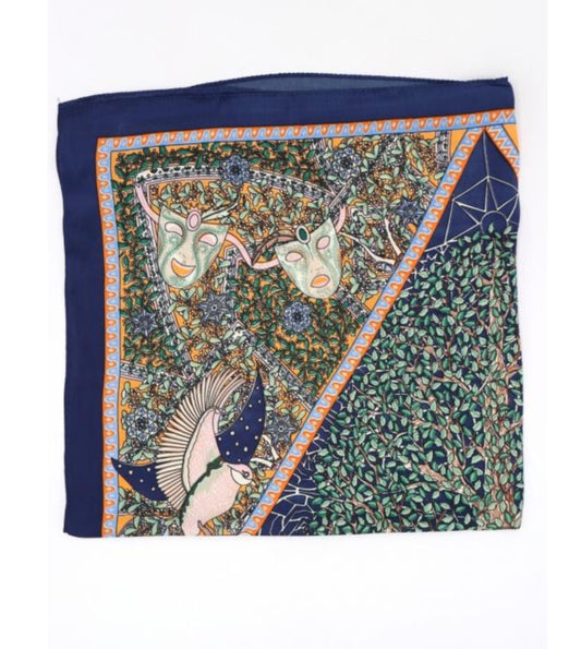 SILK BLEND NECK SQUARE SCARF - NAVY