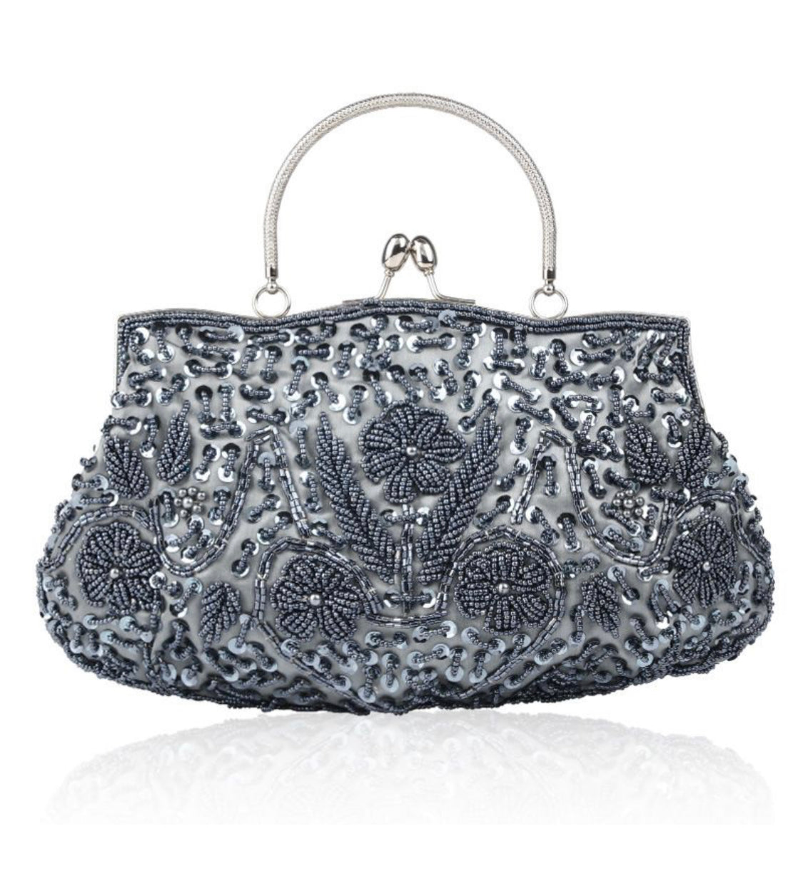 PEWTER EMBROIDERED OCCASION BAG