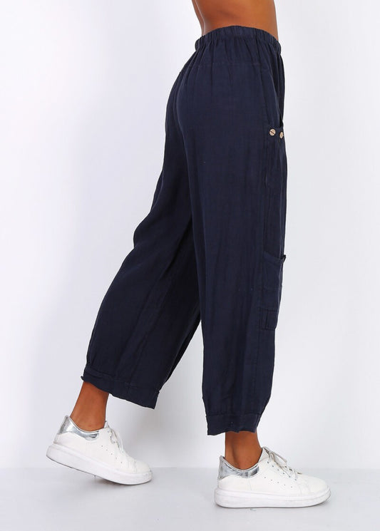 CARGO LINEN PANTS - 10-16 - NAVY