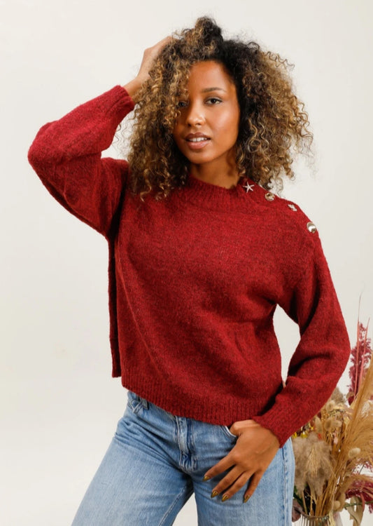 BUTTON DETAIL KNIT - 10-16 - BURGUNDY