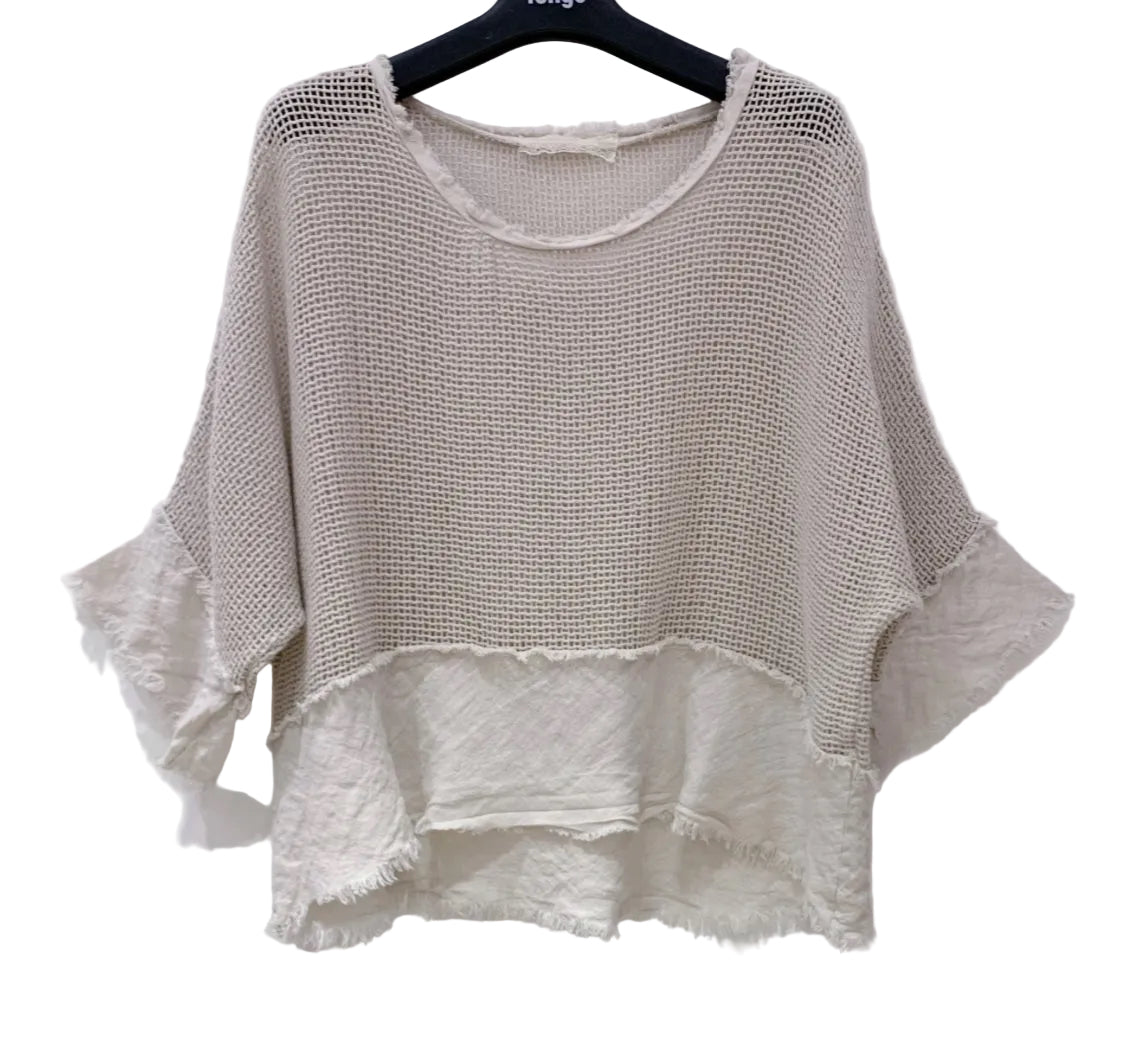 COTTON LINEN MESH TOP - 10-16