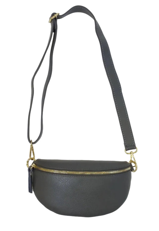 LEATHER SLING CROSSBODY - GREY