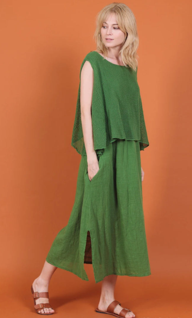 COTTON MESH LAYERED DRESS - 10-16 - OLIVE