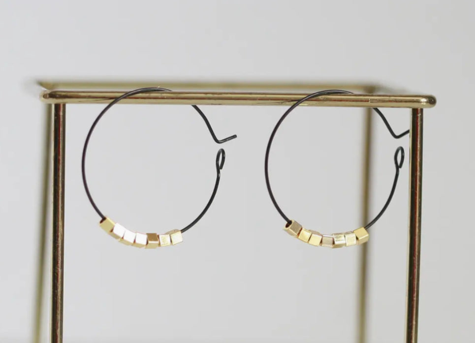 KAIKO - BLACK & GOLD SQUARE HOOPS - GOLD PLATED
