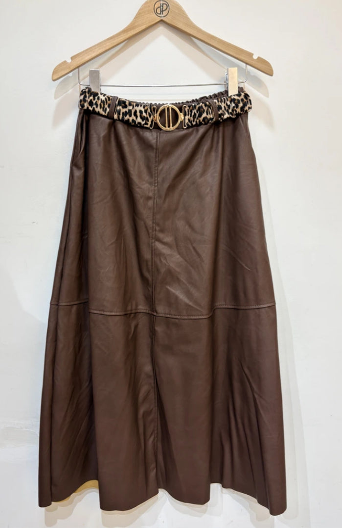 LEATHERETTE FLARED SKIRT - 10-16 - CHOCOLATE