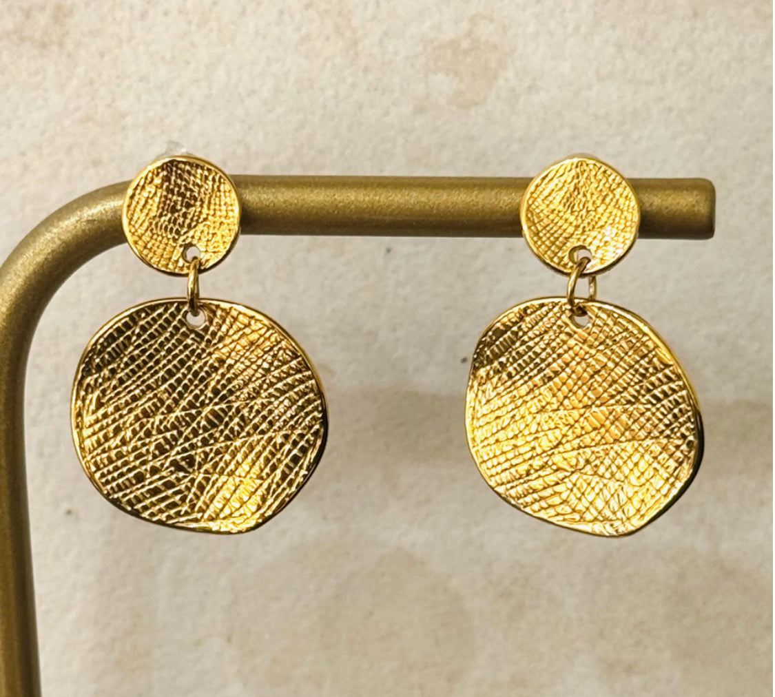 STAINLESS STEEL SCRATCHED DISC EARRINGS
