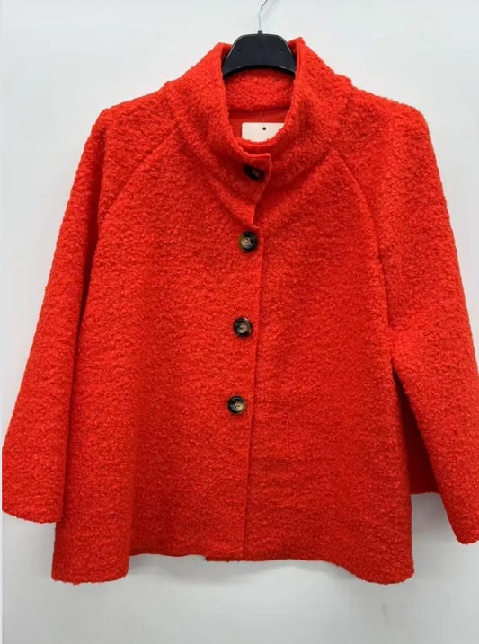 BOUCLE BUTTON JACKET - 8-14 - ORANGE