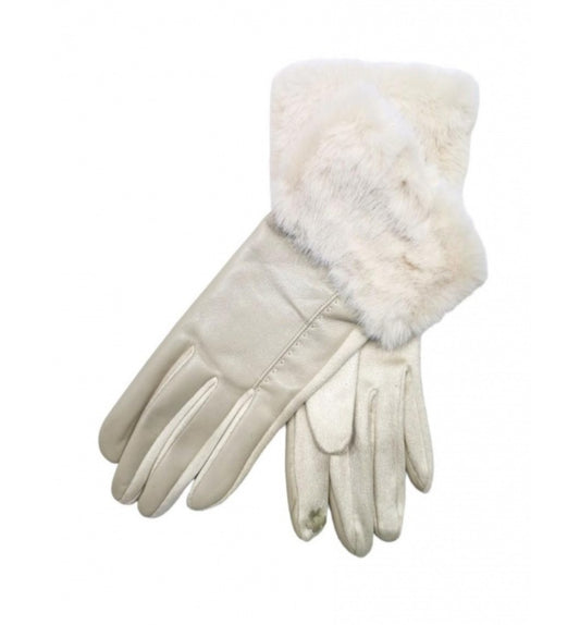 LEATHERETTE FUR TRIM GLOVES - BEIGE