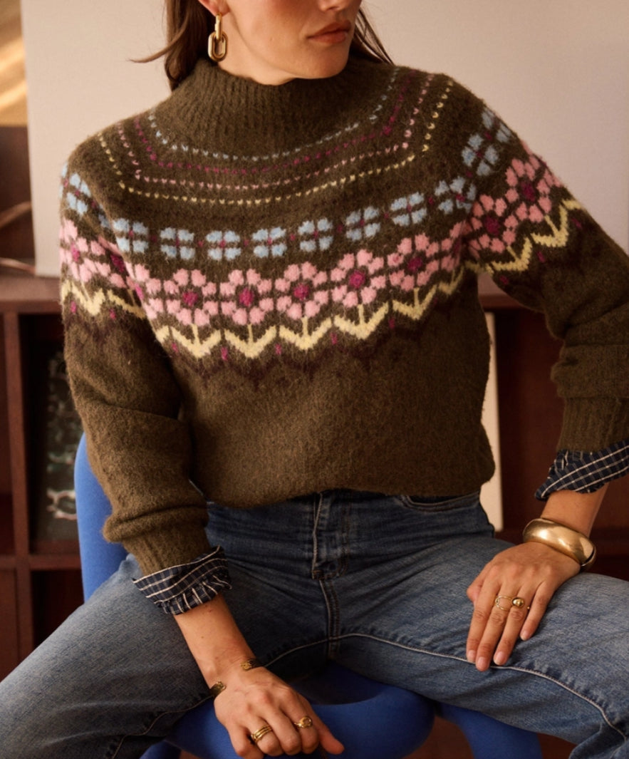 FLOWER FUNNEL KNIT - 10-16 - CHOCOLATE