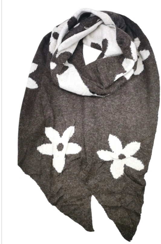 FLOWER KNIT SCARF - KHAKI