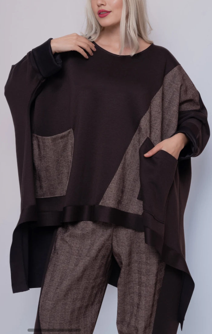 POCKET DIP HEM TUNIC TOP - 10-16 - CHOCOLATE