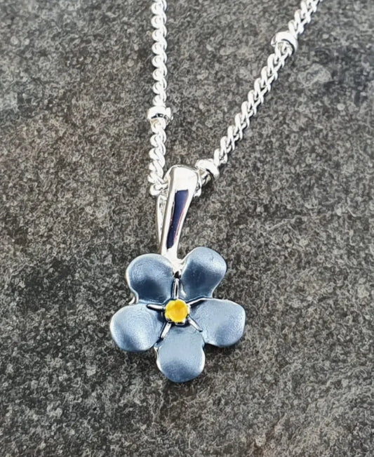 FORGET ME NOT SILVER PLATED HAND ENAMELLED NECKLACE
