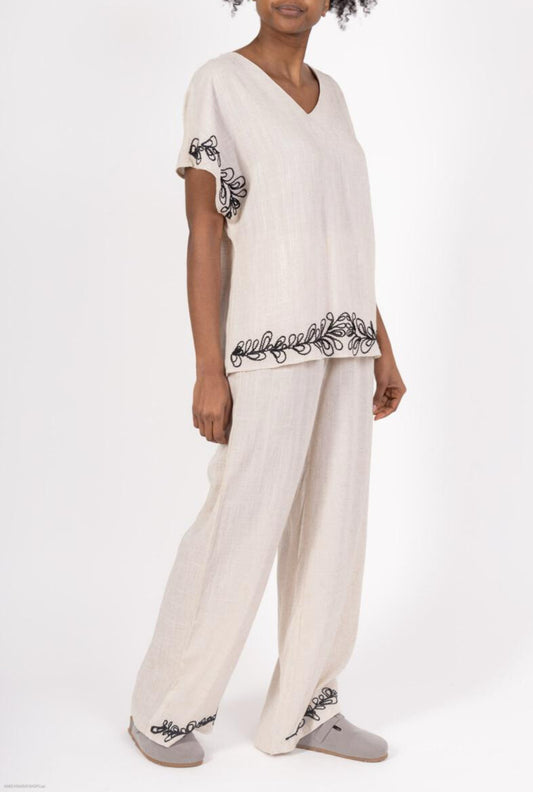 COTTON/LINEN BLEND EMBROIDERED CO-ORD - 10-12 & 12-14