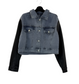 LEATHERETTE SLEEVE DENIM JACKET - 8-14