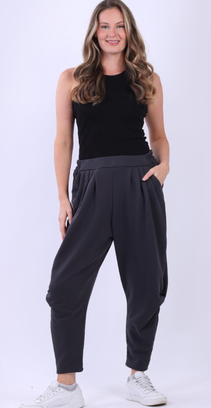 COCOON HEM COTTON BLEND PANTS - CHARCOAL - 12-16